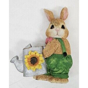 Vtg. Farmhouse Bunny Rabbit Figurine  Sunflower Watering Can Spring Easter Decor